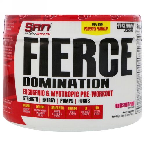 SAN Nutrition, フィアスドミネーション、エネルギー持続＆筋肉強化、ワークアウト前用、フュリアス・フルーツパンチ、8.8 oz (248.8 g) (Discontinued Item)