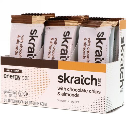 SKRATCH LABS, Anytime Energy Bar, Chocolate Chips & Almonds, 12 Bars, 1.80 oz (50 g) Each (Discontinued Item)