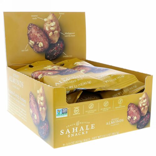 Sahale Snacks, グレーズドミックス、ハニーアーモンド、9パック、 各1.5オンス (42.5 g)