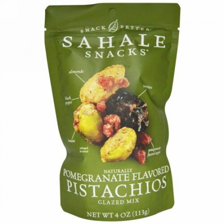 Sahale Snacks, より良いスナック（Snack Better）, 天然ザクロ風味のピスタチオ（Naturally Pomegranate Flavored Pistachios）, シロップ浸けミックス, 4オンス（113 g）