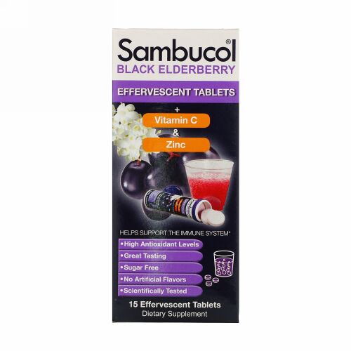 Sambucol, ブラックエルダーベリー、発泡性タブレット、15粒