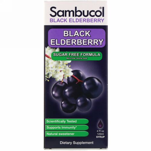 Sambucol, ブラックエルダーベリーシロップ、シュガーフリーフォーミュラ、120ml（4 fl oz）