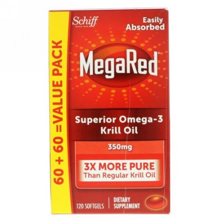 Schiff, メガレッド、スーペリアオメガ3オキアミオイル、350mg、ソフトゲル120個