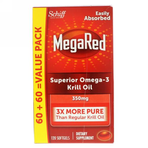 Schiff, メガレッド、スーペリアオメガ3オキアミオイル、350mg、ソフトゲル120個