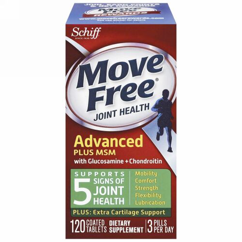 Schiff, Move Free®（ムーブフリー）、アドバンストプラスMSMグルコサミン＆コンドロイチン入り、コーティングタブレット120粒