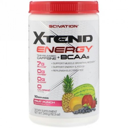 Scivation, エクステンドエナジー、徐放性カフェイン+BCAAs、フルーツパンチ、12.3 oz (348 g) (Discontinued Item)