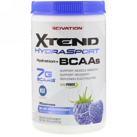 Scivation, エクステンドハイドラスポーツ、水分補給+BCAAs、ブルーラズベリー、12.2 oz (345 g) (Discontinued Item)