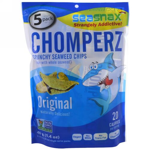 SeaSnax, チョンパーズ、クランチ海藻チップス、オリジナル、5食分個別パック、各0.28オンス (8 g)