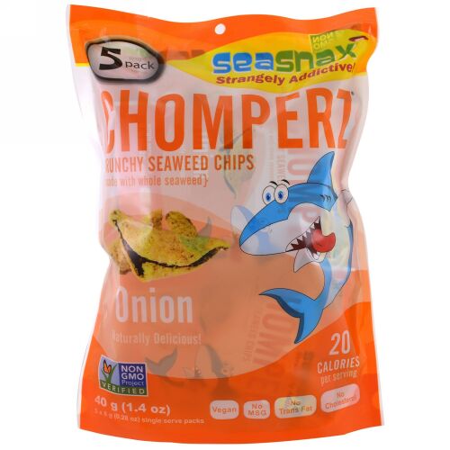 SeaSnax, チョンパーズ、クランチー海藻チップス、オニオン、5食分個別パック、各0.28オンス (8 g) (Discontinued Item)
