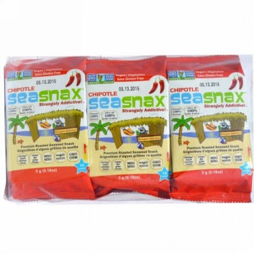SeaSnax, Grab & Go, Spicy Chipotle, Roasted Seaweed Snack, 6-pack (.21 oz each) (Discontinued Item)