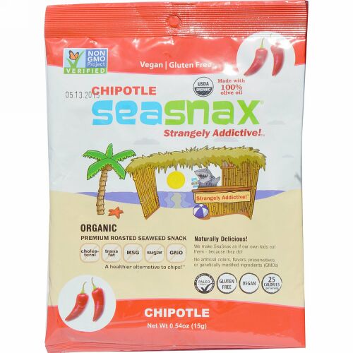 SeaSnax, Spicy Chipotle, Roasted Seaweed Snack, 5 sheets - .54 oz (15 g) (Discontinued Item)