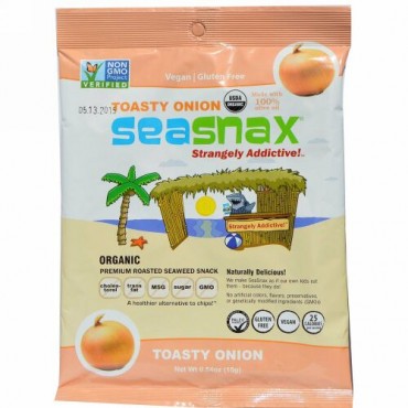 SeaSnax, Toasty Onion, Roasted Seaweed Snack, 5 sheets - .54 oz (15 g)