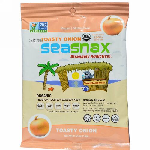 SeaSnax, Toasty Onion, Roasted Seaweed Snack, 5 sheets - .54 oz (15 g)
