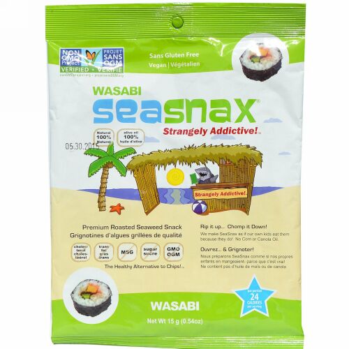 SeaSnax, プレミアムロースト海藻スナック, ワサビ, 0.54オンス (15 g) (Discontinued Item)