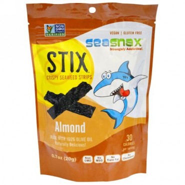 SeaSnax, スティックス・シーフード・ストリップス、アーモンド、0.7オンス（20g） (Discontinued Item)