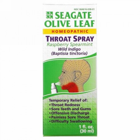 Seagate, オリーブリーフ のどスプレー、ラズベリースペアミント、1 fl oz (30 ml)