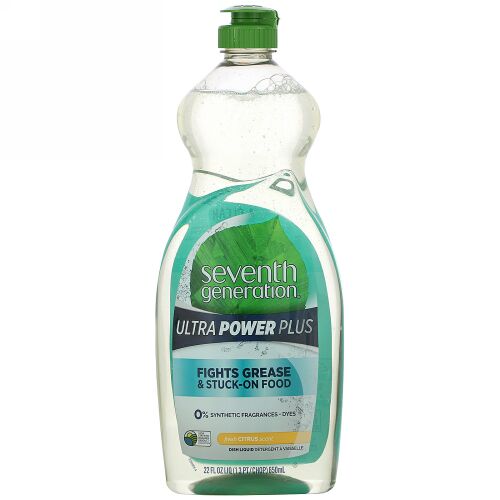 Seventh Generation, Dish Liquid Detergent, Ultra Power Plus, Fresh Citrus, 22 fl oz (650 ml) (Discontinued Item)