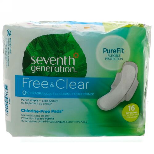 Seventh Generation, フリー & クリアー、羽根付き極薄パッド、スーパーロング、16パッド (Discontinued Item)