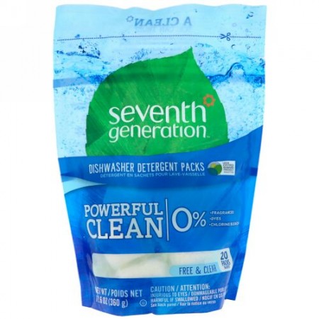 Seventh Generation, Diswasher Detergent Packs, Free & Clear, 20 Packs (Discontinued Item)