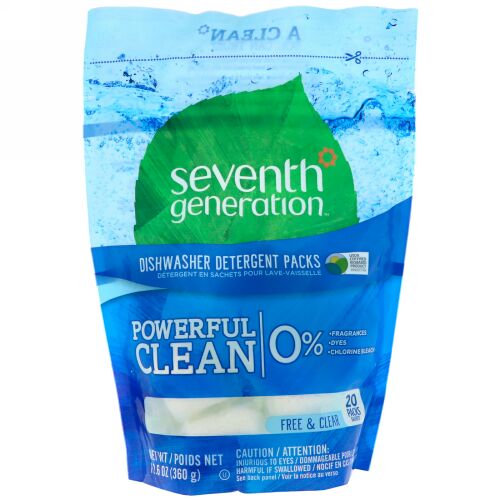 Seventh Generation, Diswasher Detergent Packs, Free & Clear, 20 Packs (Discontinued Item)