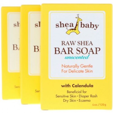 Shea Baby, 未加工シアバーソープ、無香、3パック、各4 oz (120 g) (Discontinued Item)