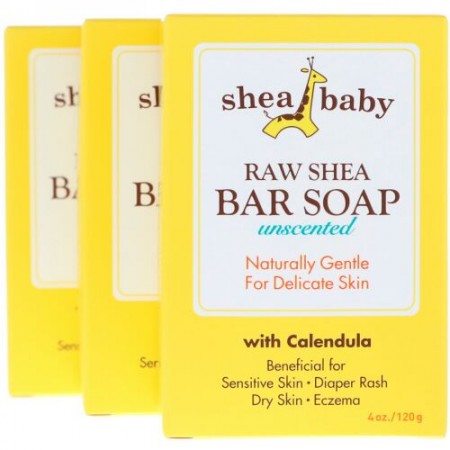 Shea Baby, 未加工シアバーソープ、無香、3パック、各4 oz (120 g) (Discontinued Item)