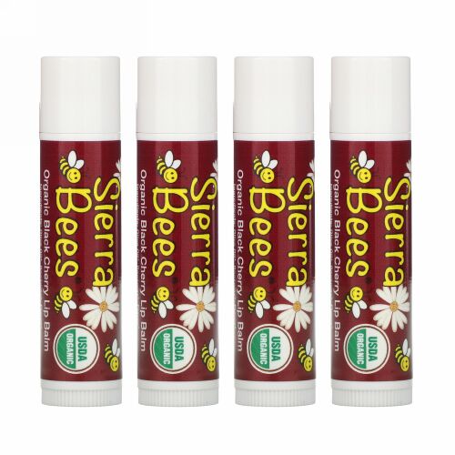 Sierra Bees, オーガニックリップバーム、ブラックチェリー、4パック、各0.15オンス（4.25g）