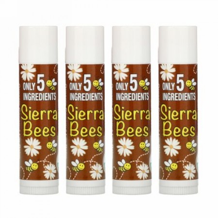 Sierra Bees, オーガニックリップバーム、ココナッツ、4個パック、各4.25 g（.15 oz）