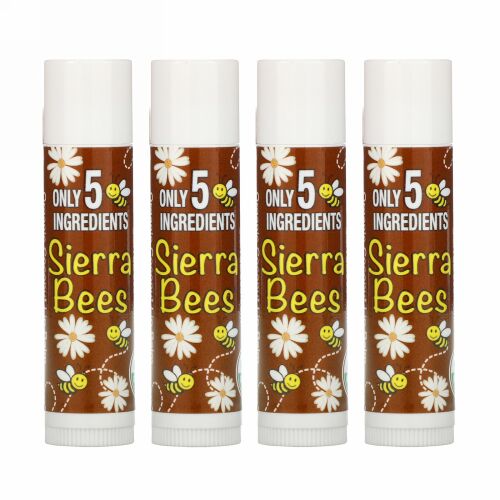 Sierra Bees, オーガニックリップバーム、ココナッツ、4個パック、各4.25 g（.15 oz）