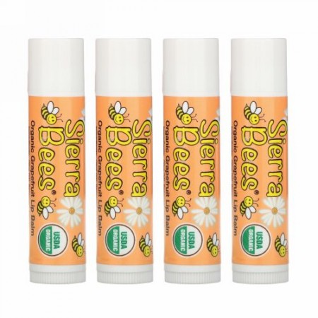 Sierra Bees, オーガニックリップバーム、グレープフルーツ、4パック、各.15 oz (4.25 g)
