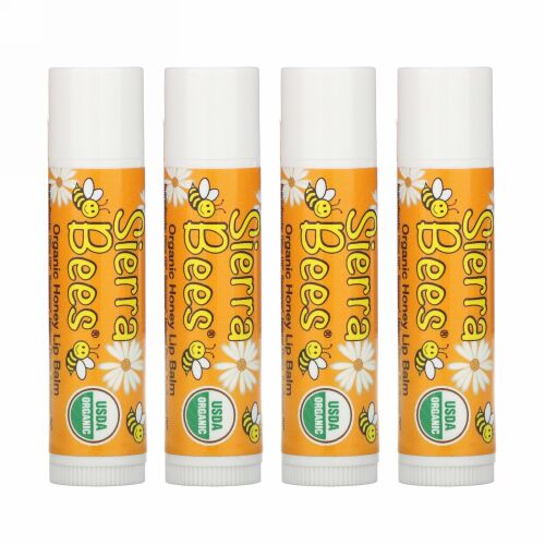 Sierra Bees, オーガニックリップバーム、ハニー、4パック、各.15 oz (4.25 g)