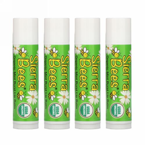 Sierra Bees, オーガニックリップバーム、ミントバースト、4パック、各.15 oz (4.25 g)