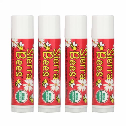 Sierra Bees, オーガニックリップバーム、ザクロ、4パック、各4.25g（0.15オンス）