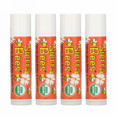 Sierra Bees, オーガニックリップバーム、シアバター、アルガンオイル、4パック、各.15 oz (4.25 g)