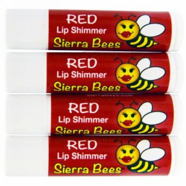 Sierra Bees, 鮮やかなリップシマーバーム、赤、4パック (Discontinued Item)