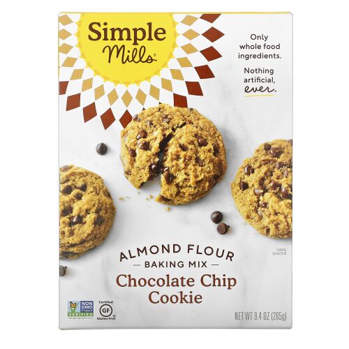 Simple Mills, 自然に作られたグルテンフリーのチョコレートチップクッキーアーモンドフラワーミックス、9.4オンス（265 g）