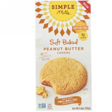 Simple Mills, Naturally Gluten-Free, Soft Baked Cookies, Peanut Butter, 6.8 oz (192 g) (Discontinued Item)