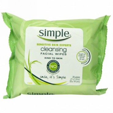 Simple Skincare, クレンジングフェイシャルワイプ、25枚（7×7.5 in／18×19 cm） (Discontinued Item)