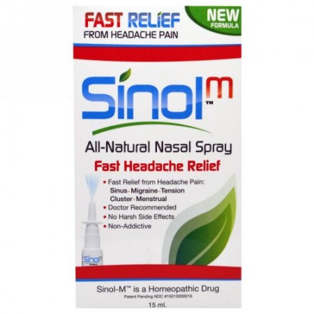 Sinol, SinolM,全天然 鼻スプレー, すばやい頭痛軽減, 15 ml