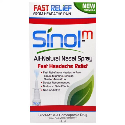 Sinol, SinolM,全天然 鼻スプレー, すばやい頭痛軽減, 15 ml