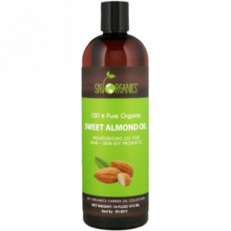 Sky Organics, Sweet Almond Oil, 100% Pure Organic, 16 fl oz (473 ml)