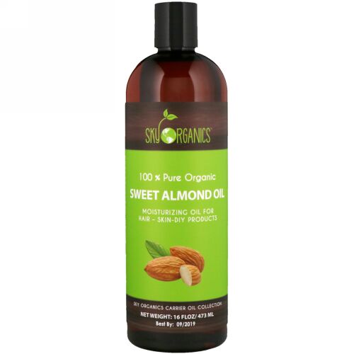 Sky Organics, Sweet Almond Oil, 100% Pure Organic, 16 fl oz (473 ml)
