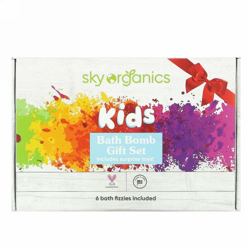 Sky Organics, キッズバスボムおもちゃ付き、バスボム6個