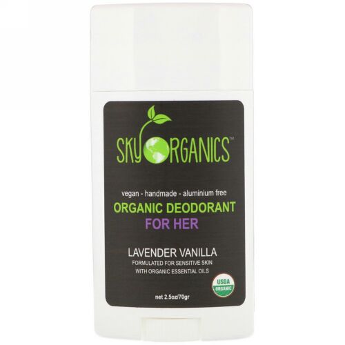Sky Organics, 女性用オーガニックデオドラント、ラベンダー バニラ、2.5 oz (70 g) (Discontinued Item)