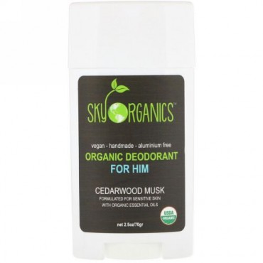 Sky Organics, 男性用オーガニックデオドラント、シダーウッド ムスク、2.5 oz (70 g) (Discontinued Item)