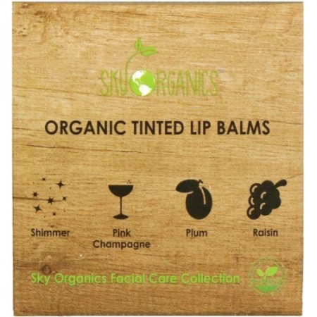 Sky Organics, Organic Tinted Lip Balms Set, 4 Pack, .15 oz (4.25 g) Each (Discontinued Item)