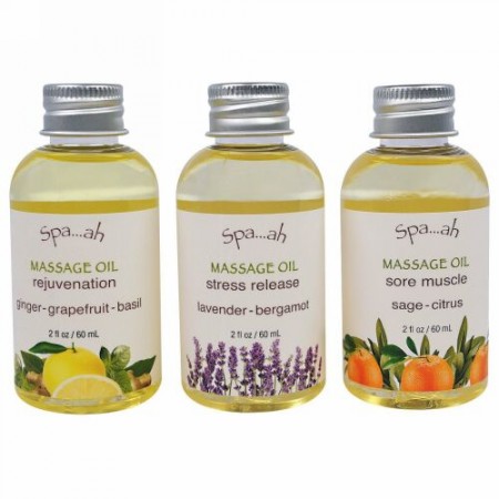 Smith & Vandiver, スパア, マッサージオイルサンプラー, 3ピースセット, 各2液量オンス (60 ml)
