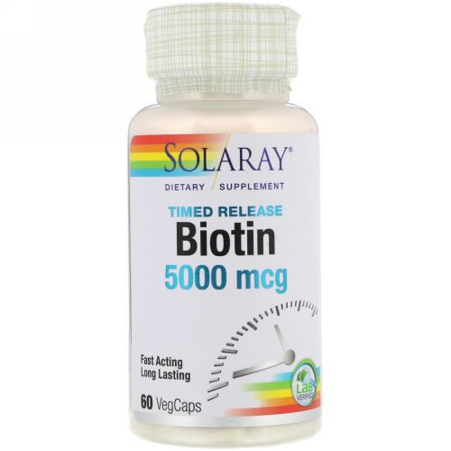 Solaray, ビオチン、5,000 mcg、ベジキャップ使用 60 錠