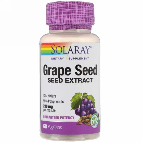 Solaray, グレープシードエキス、200mg、植物性カプセル60錠 (Discontinued Item)
