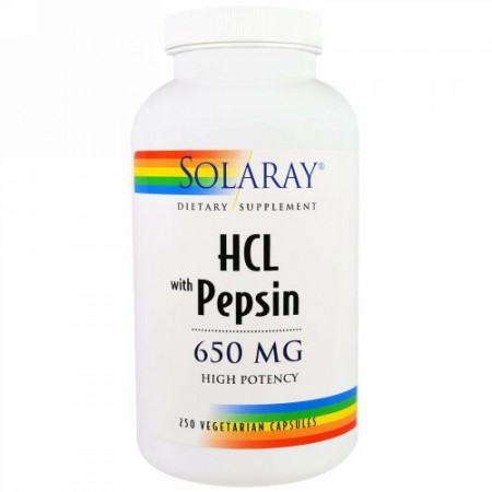 Solaray, ペプシン配合HCL、650mg、ベジカプセル250粒